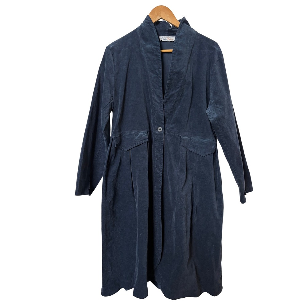 Paolo Tricot Navy Blue Corduroy Longline Coat Made in Italy Size M Shawl Collar